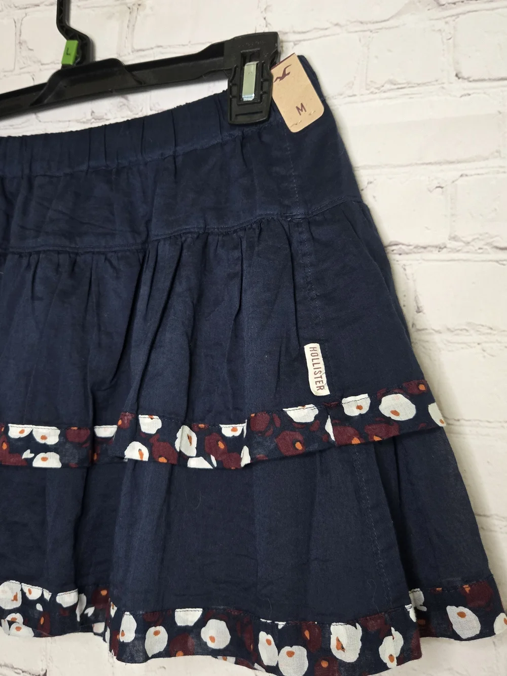 Hollister Navy Tiered Mini Skirt with Floral Trim